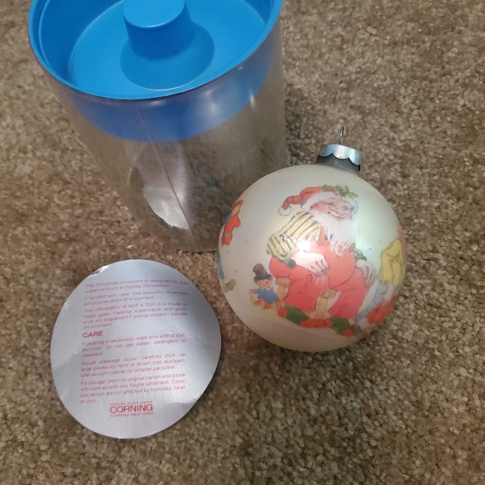 Vintage Corning Glass Ball Grandpa Santa Christmas Tree Ornament